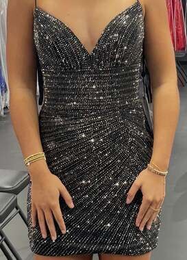 Sherri Hill 55128 Beaded Short Homecoming Dress with Lace-Up Back